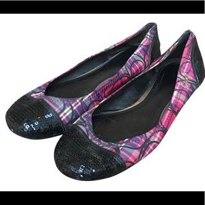 Coach tartan sequin ballet flats
